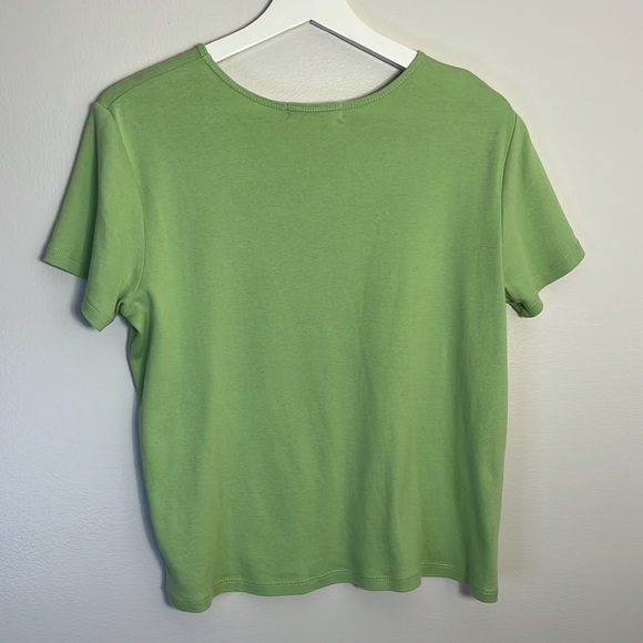 Lauren RALPH LAUREN WOMEN GREEN TEE•PETITE LARGE•CRYSTAL RLL ON FRONT - Picture 4 of 8